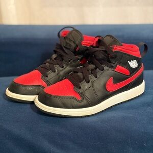 Youth Jordan Black and Red High-Tops